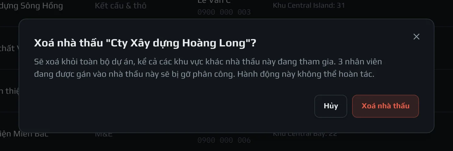 Xác nhận xoá nhà thầu