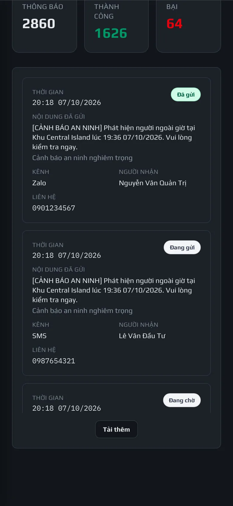 Lịch sử thông báo trên điện thoại, cuối trang