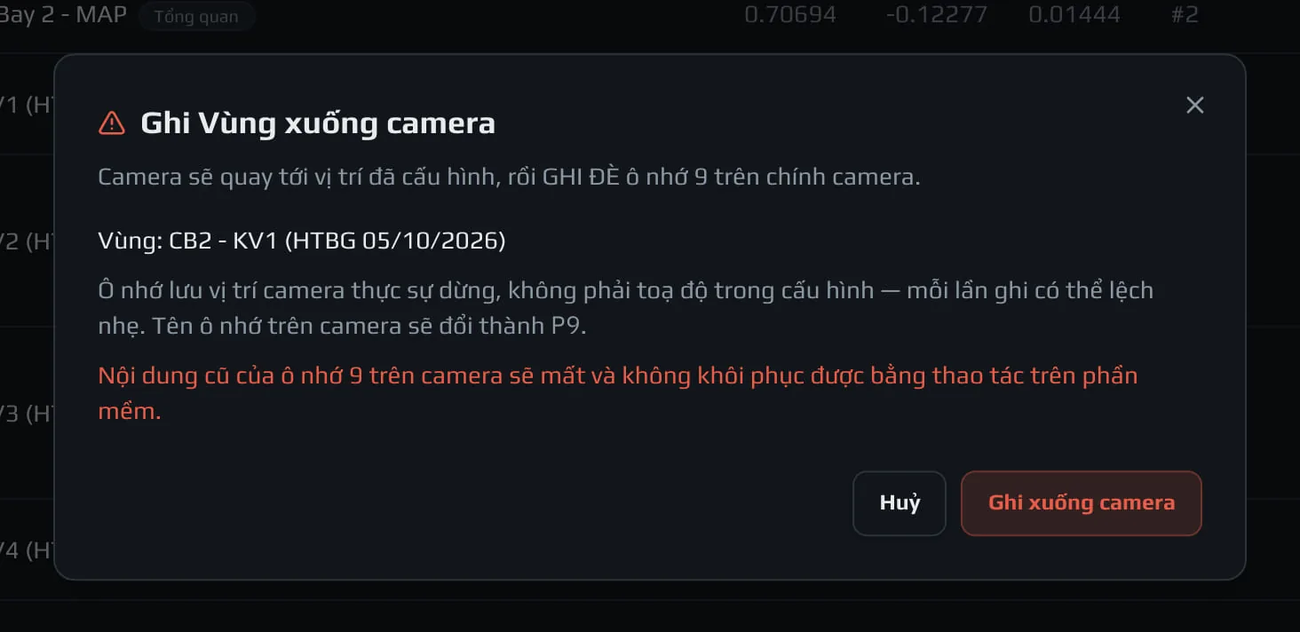 Xác nhận ghi xuống camera