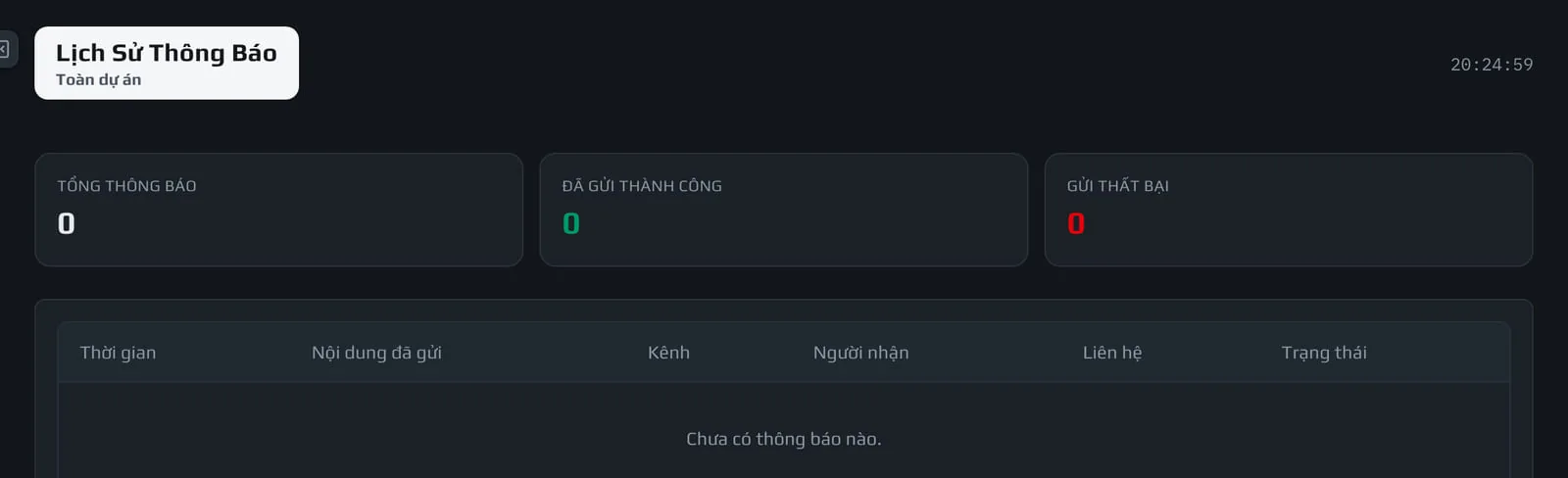Lịch sử thông báo chưa có dòng nào