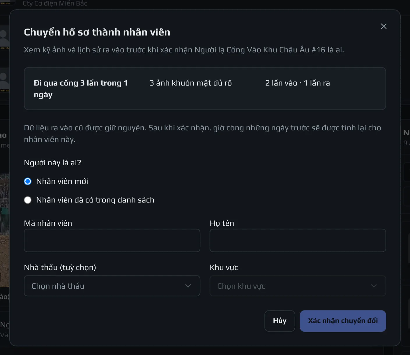 Chuyển hồ sơ thành nhân viên