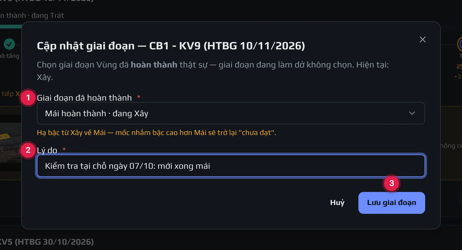Hộp Cập nhật giai đoạn